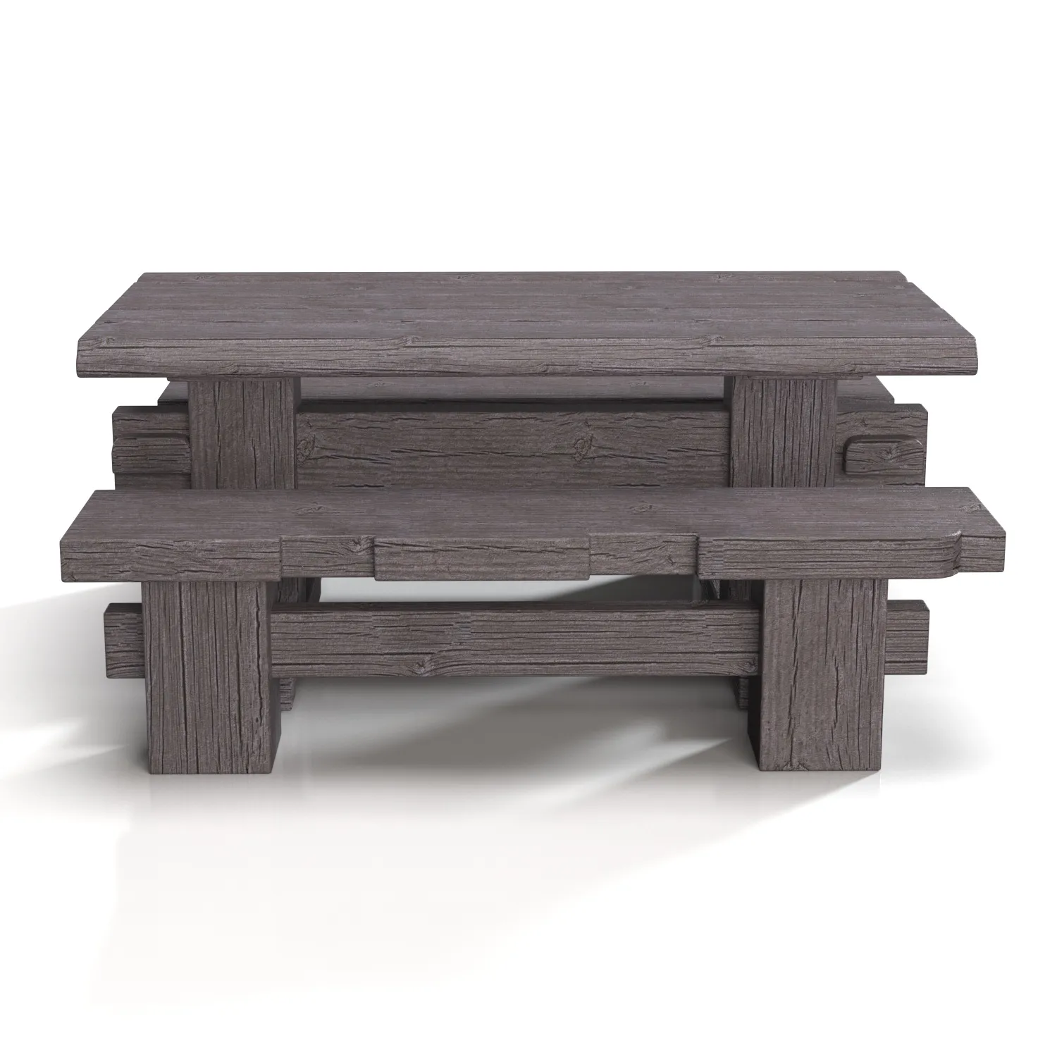 Solid Wood Garden Dining Table With Bench 3D Model_04
